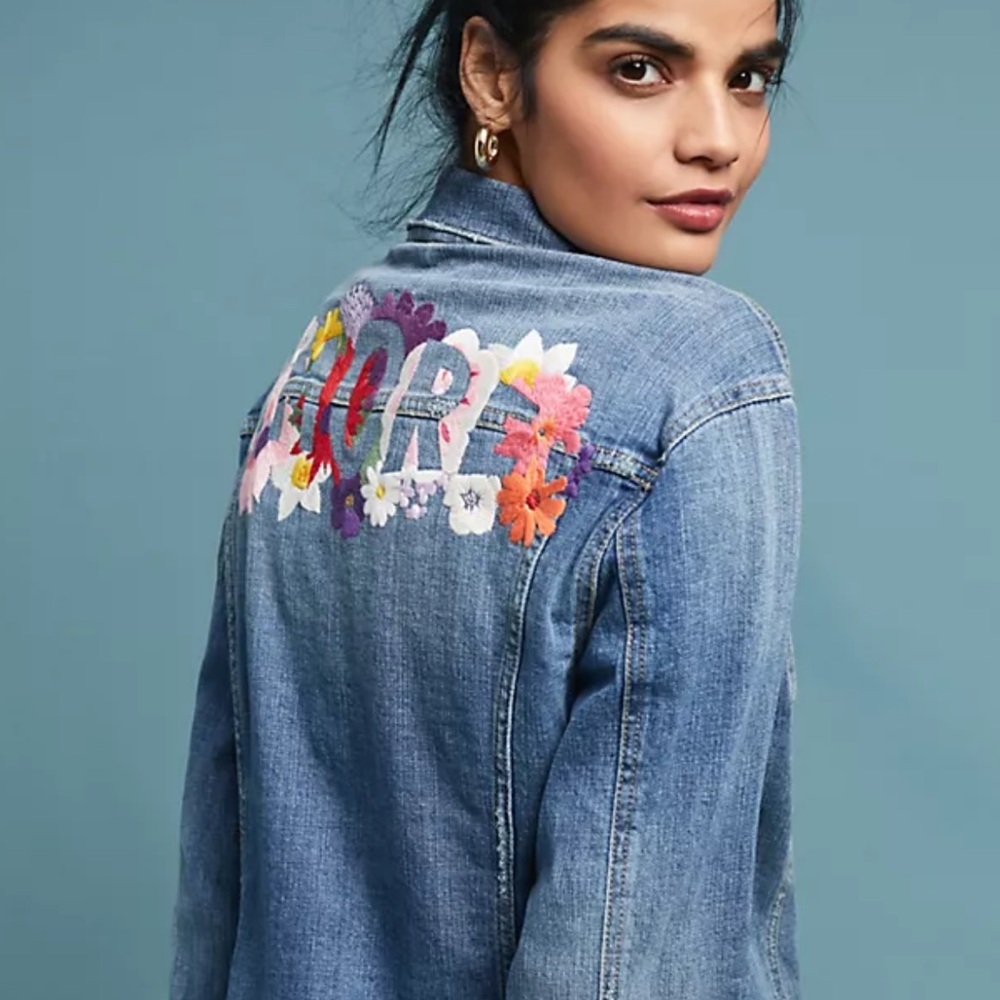 Anthropology Pilcro Amore Embroidered Denim‎ Love Jacket - Picture 2 of 9